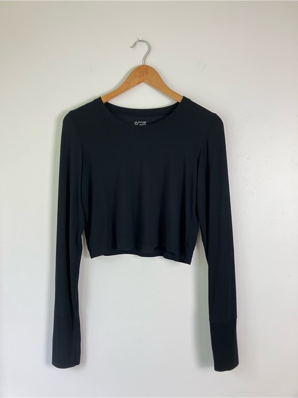 OFFLINE by Aerie Black Modal Crop Top Size M Long Sleeve Thumb Hole Athleisure